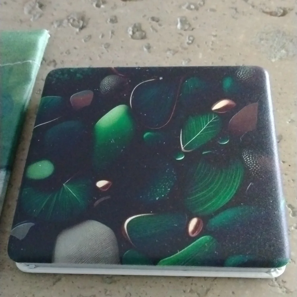 Set Compact mirror w/matching case 4 glasses Jewel tones ethereal famous print